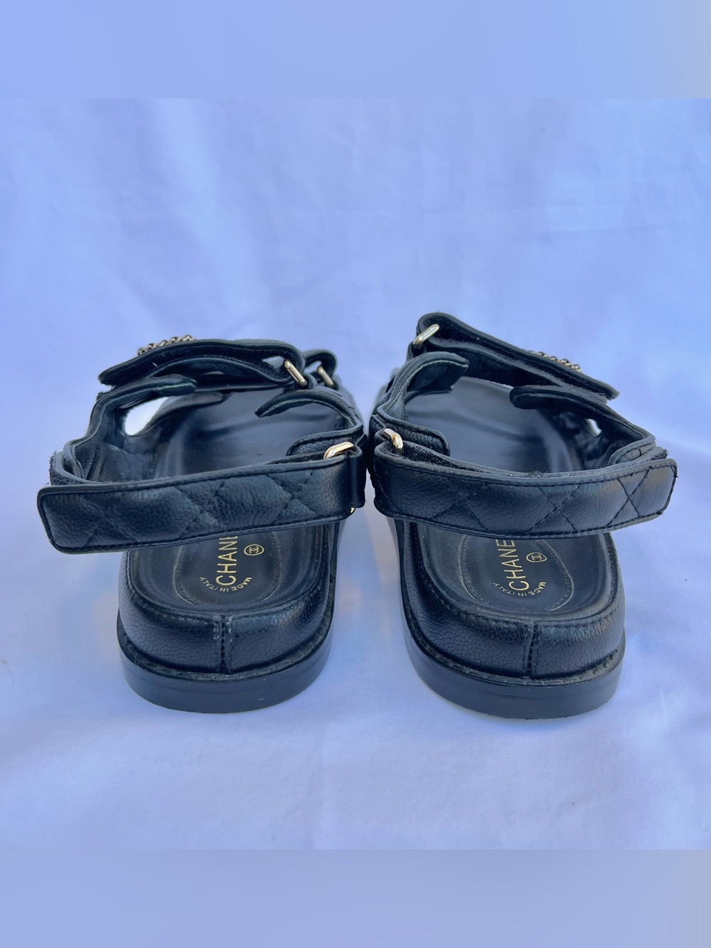 CHANEL Women's Black Leather Quilted Dad CC Slide Birkenstock Sandals Size 38 - Picture 4 of 12